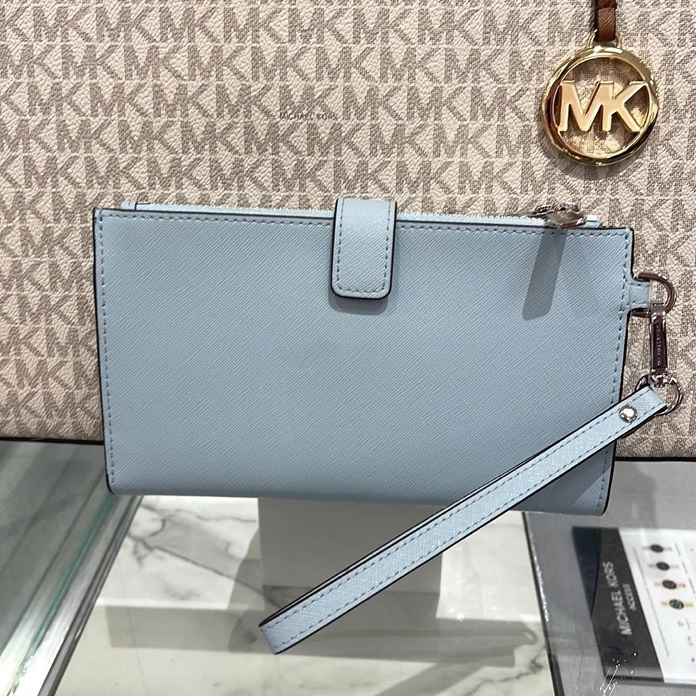 MICHAEL KORS LARGE DOUBLE ZIP WRISTLET WALLET PHONE CASE CLUTCH 
Vista Blue 
NWT - Picture 9 of 16